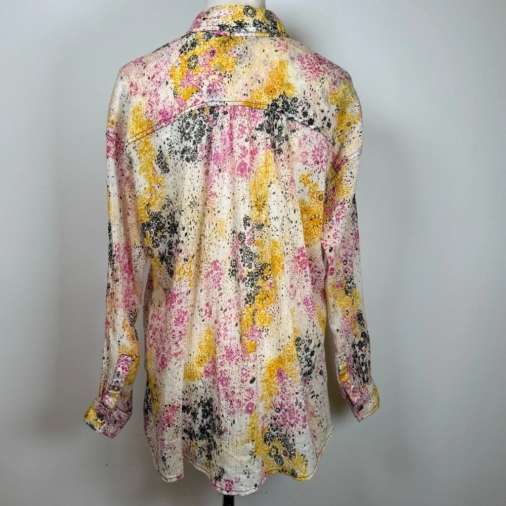 Pilcro | Anthropologie Smocked Buttondown Boho Blouse Women’s Size XXSP